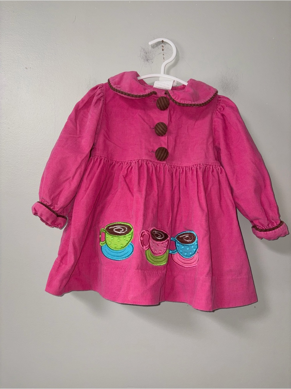 Peaches ‘N Cream Pink Courdory Collared Hot Chocolate Embroidered Dress Vtg 24M
